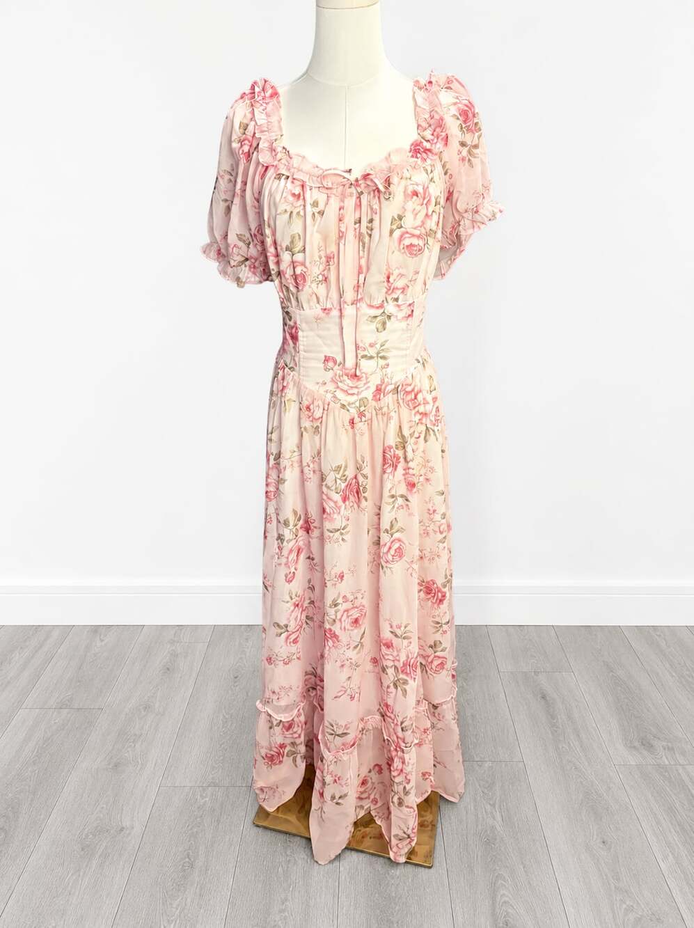 Scarlet Darkness Women's Floral Cottagecore Corset Dress Ruffled Puff Sleeve